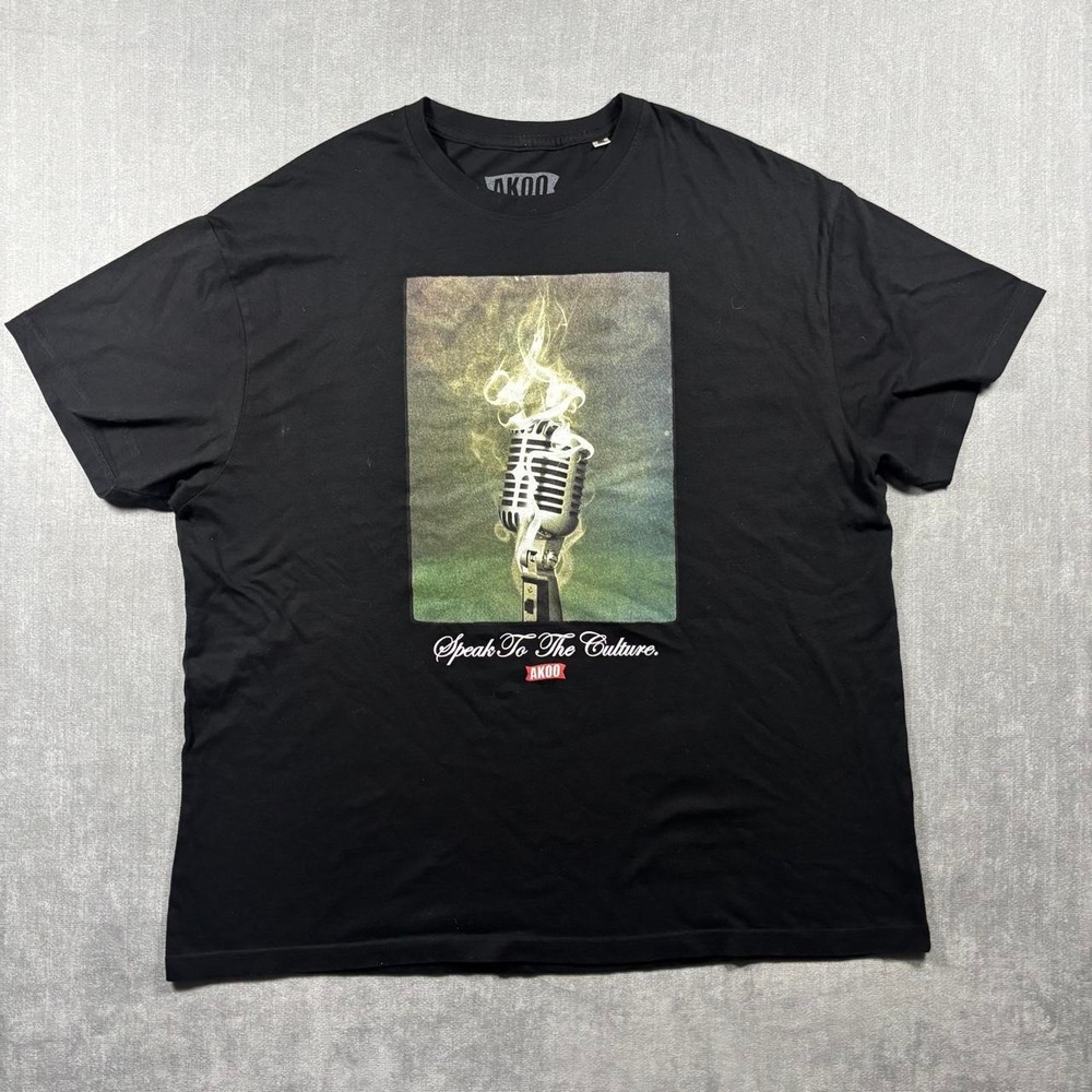 AKOO Mens Graphic Tee Black Microphone Speak To The Culture Shirt 4XL